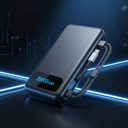 Fast Charging Portable Power Bank with Built-in Cables